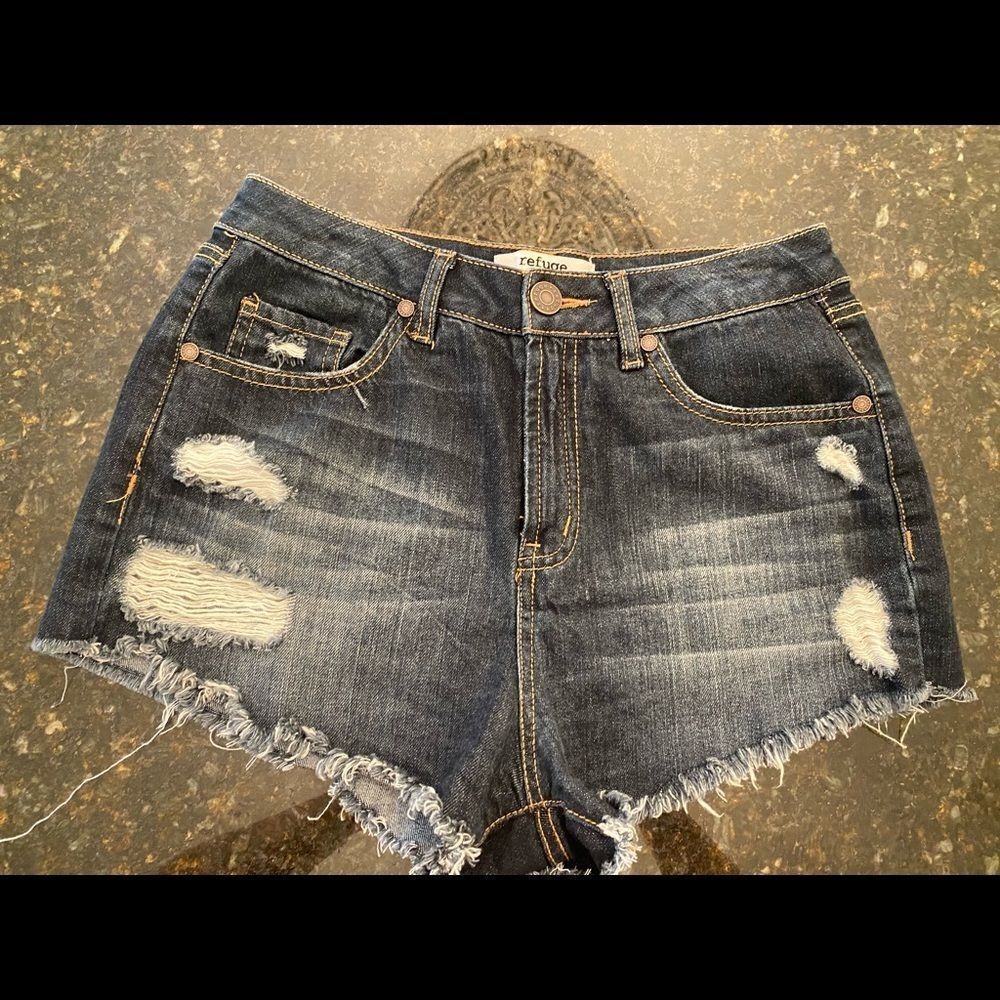 SZ4 REFUGE HighWaist Destroyed Stretch Jean Shorts